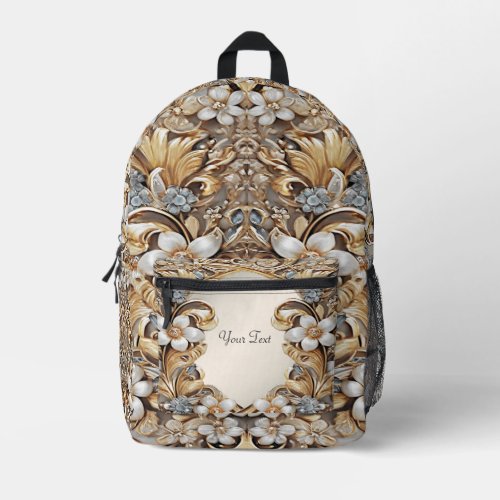 Decorative Gold White Floral Backpack Cut Sew Bag