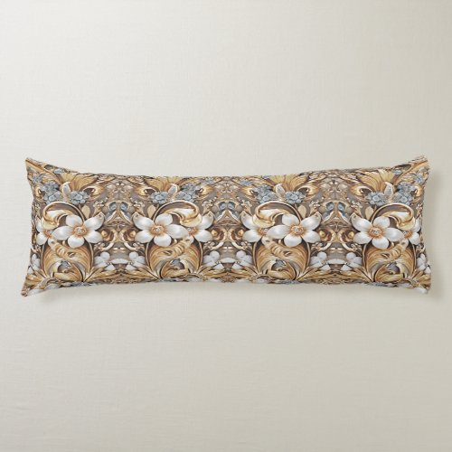 Decorative Gold White Floral Body Pillow