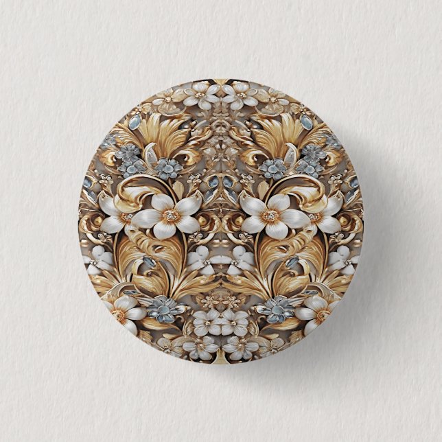 Decorative Gold White Floral Button (Front)