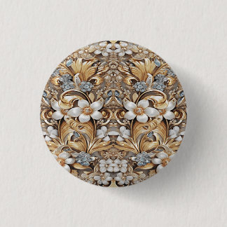 Decorative Gold White Floral Button
