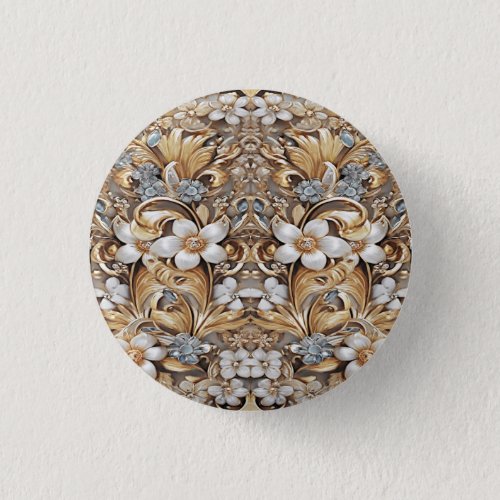 Decorative Gold White Floral Button