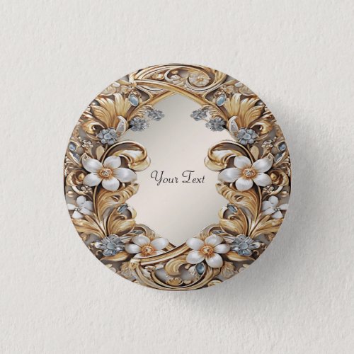 Decorative Gold White Floral Button