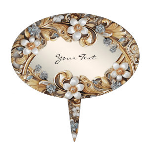 Decorative Gold White Floral Cake Topper