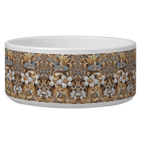Decorative Gold White Floral Ceramic Pet Bowl