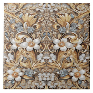 Decorative Gold White Floral Ceramic Tile