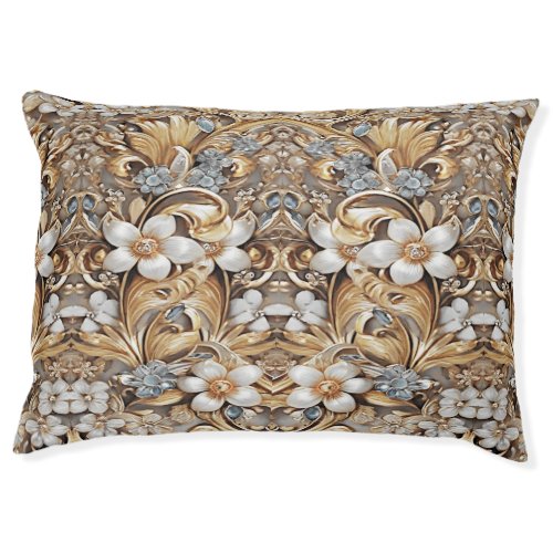 Decorative Gold White Floral Dog Bed