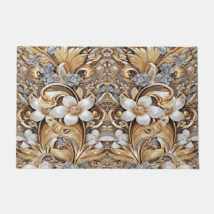 Decorative Gold White Floral Doormat