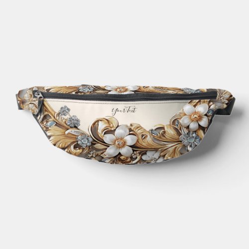 Decorative Gold White Floral Fanny Pack
