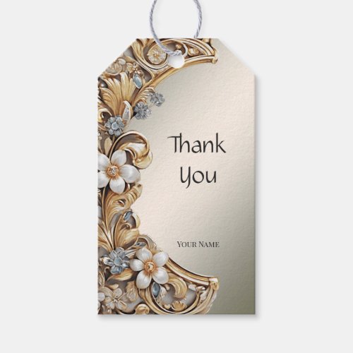 Decorative Gold White Floral Gift Tag