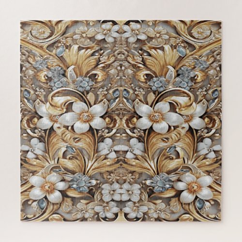 Decorative Gold White Floral Jigsaw Puzzle