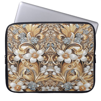 Decorative Gold White Floral Laptop Sleeve