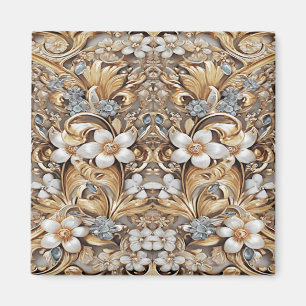 Decorative Gold White Floral Magnet