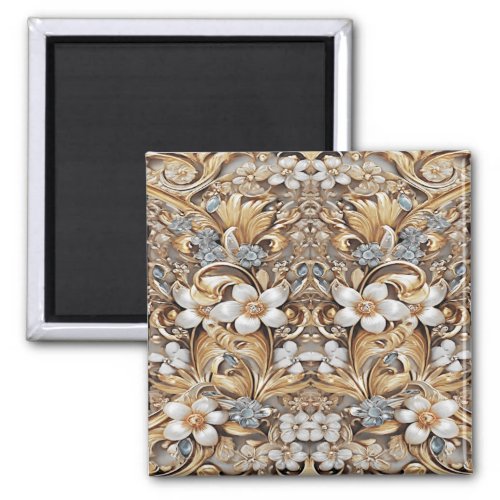 Decorative Gold White Floral Magnet