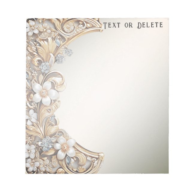 Decorative Gold White Floral Notepad (Front)