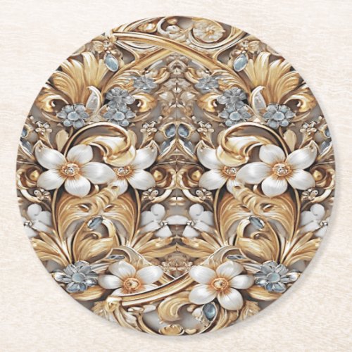 Decorative Gold White Floral Paper Coaster