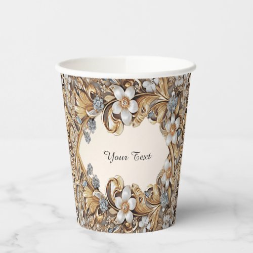 Decorative Gold White Floral Paper Cups