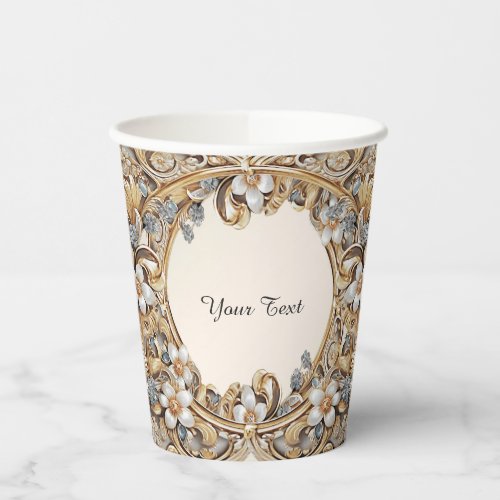 Decorative Gold White Floral Paper Cups