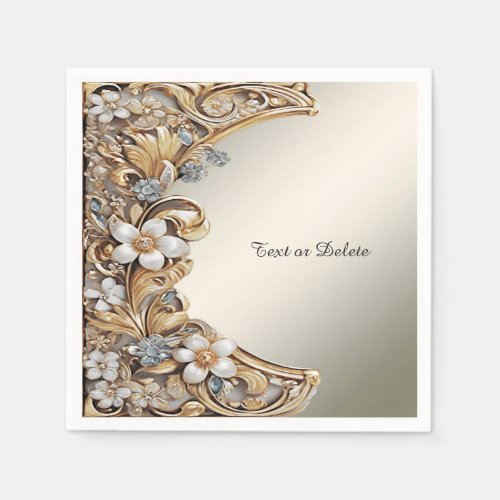 Decorative Gold White Floral Paper Napkin