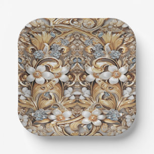 Decorative Gold White Floral Paper Plate