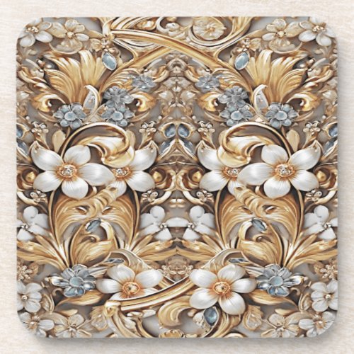 Decorative Gold White Floral Plastic Coasters