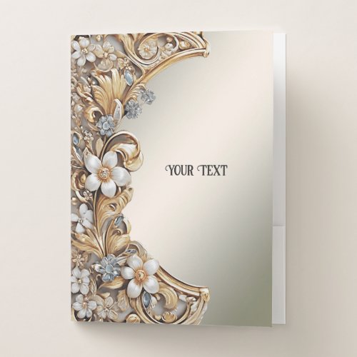 Decorative Gold White Floral Pocket Folder