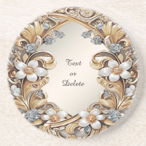 Decorative Gold White Floral Sandstone Coaster