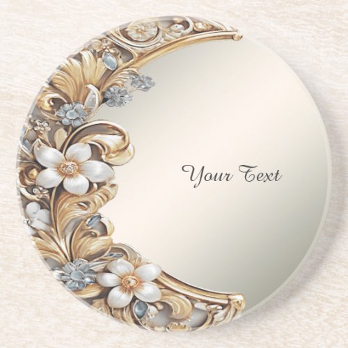 Decorative Gold White Floral Sandstone Coaster