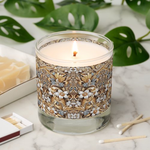 Decorative Gold White Floral Scented Jar Candle