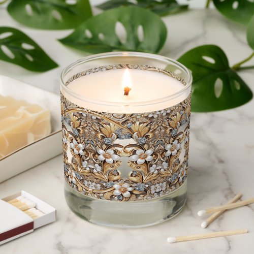 Decorative Gold White Floral Scented Jar Candle