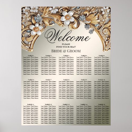 Decorative Gold White Floral Seating Chart