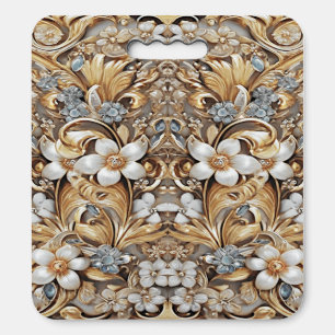 Decorative Gold White Floral Stadium Seat Cushion