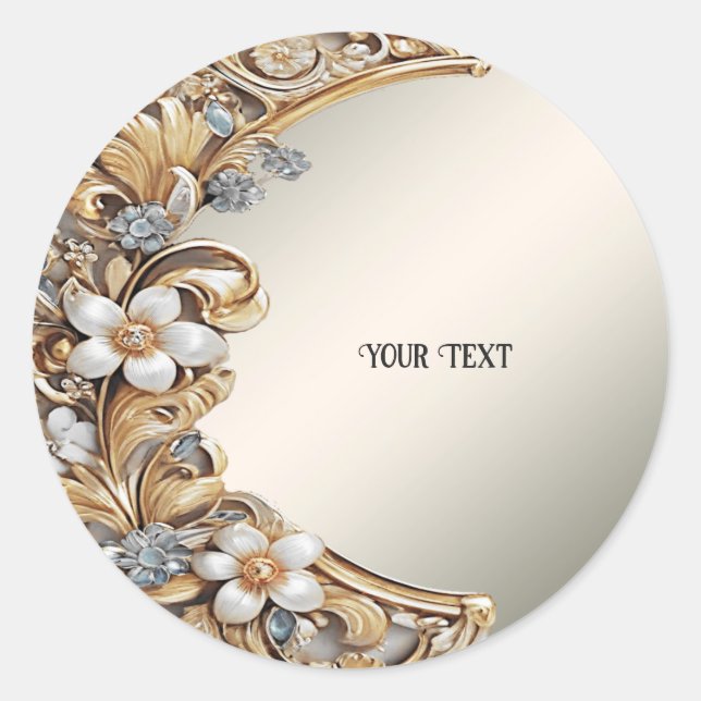 Decorative Gold White Floral Sticker (Front)