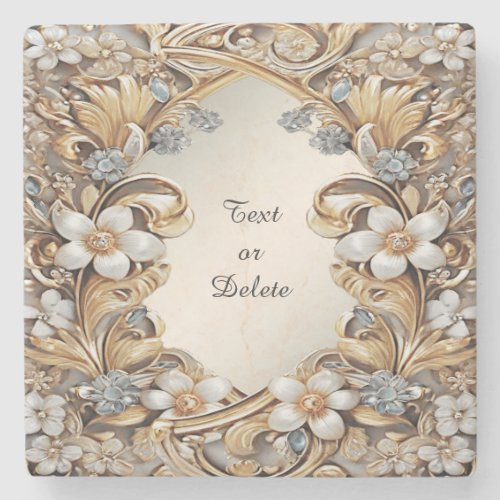 Decorative Gold White Floral Stone Coaster
