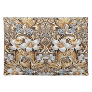 Decorative Gold White Floral Table Placemat