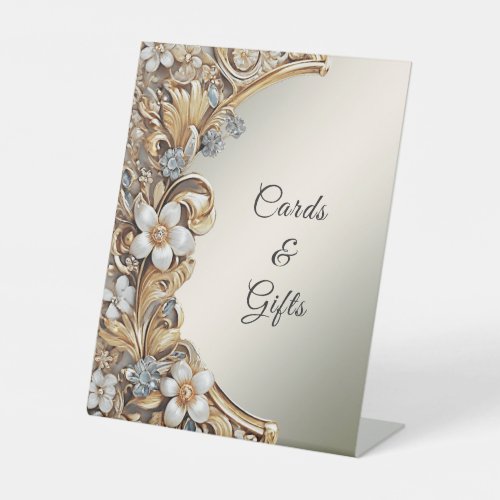 Decorative Gold White Floral Tabletop Signs