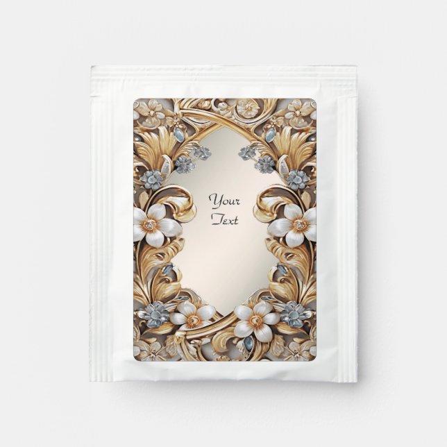 Decorative Gold White Floral Tea Bag Drink Mix (Front)