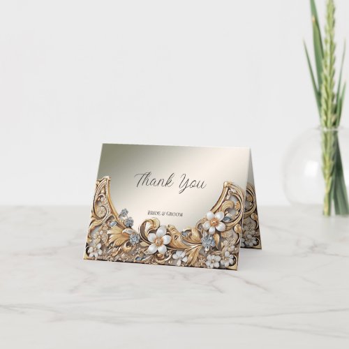 Decorative Gold White Floral Thank You Card