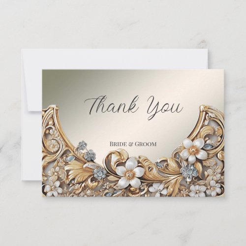 Decorative Gold White Floral Thank You Card