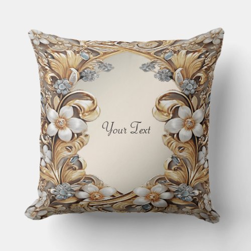 Decorative Gold White Floral Throw Pillow