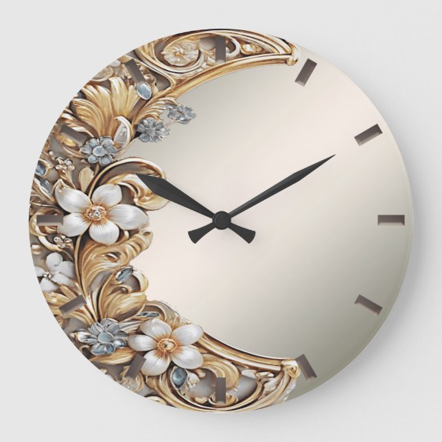Decorative Gold White Floral Wall Clock (Front)
