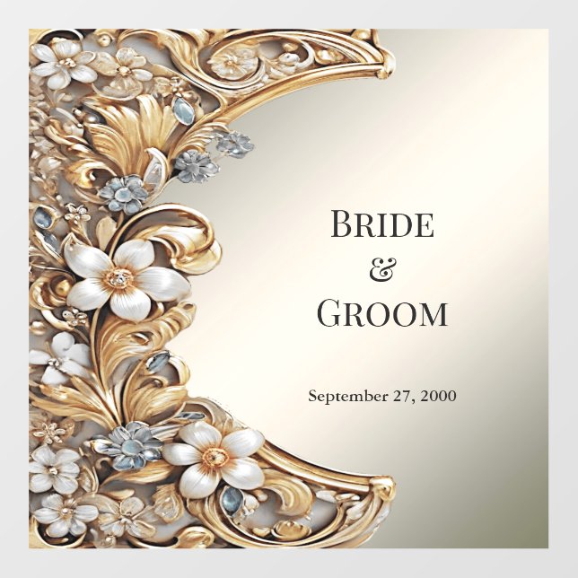 Decorative Gold White Floral Wedding Floor Decal (Front)