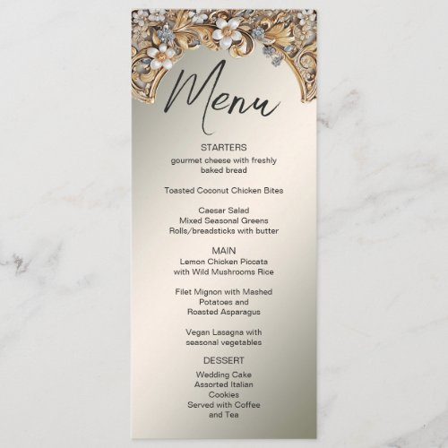 Decorative Gold White Floral Wedding Menu