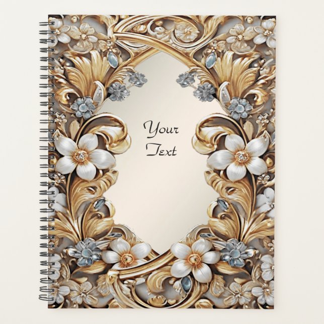 Decorative Gold White Floral Wedding Planner (Front)