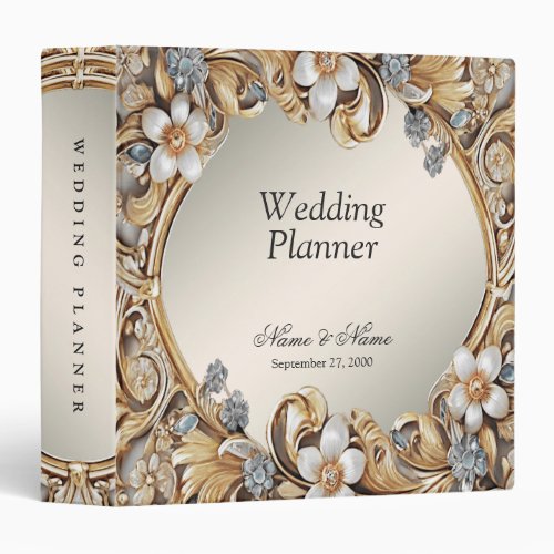 Decorative Gold White Floral Wedding Planner 3 Ring Binder