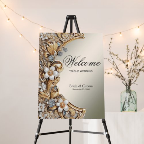 Decorative Gold White Floral Wedding Welcome Foam Board