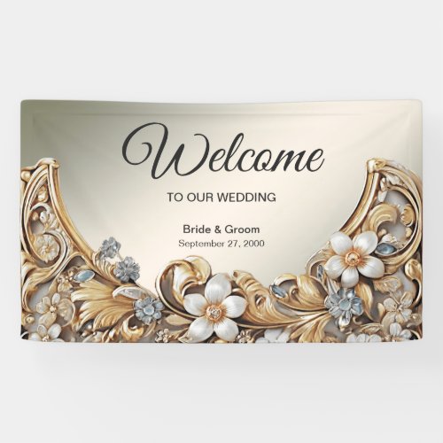 Decorative Gold White Floral Welcome Banner