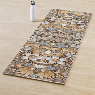 Decorative Gold White Floral Yoga Mat