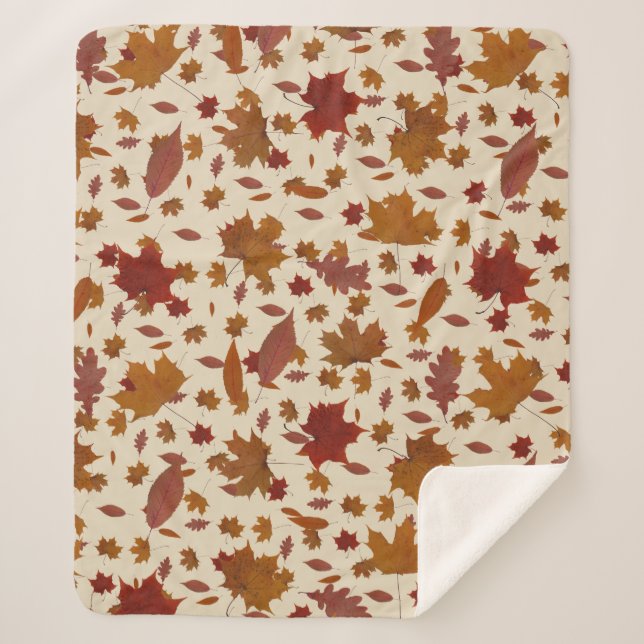 Decorative Golden Autumn Leaves on Custom Cream Sherpa Blanket (Front)