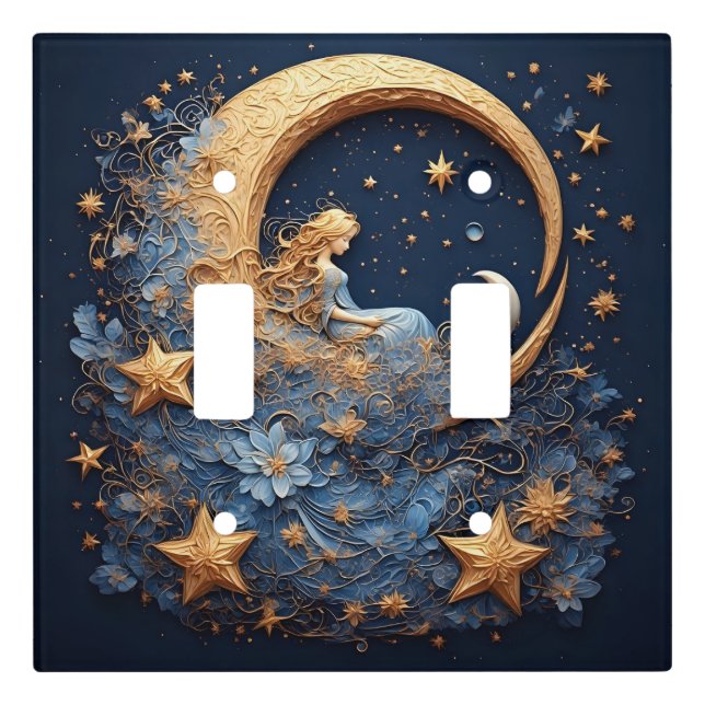 Decorative Golden Crescent Moon Light Switch Cover (Front)