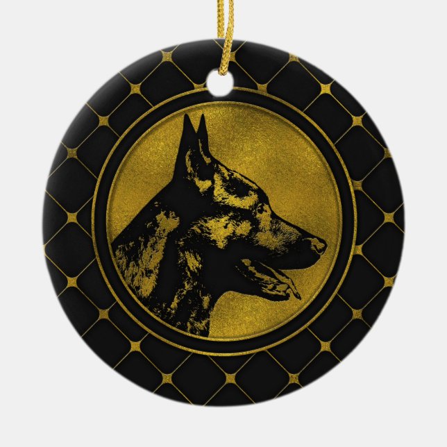 Decorative Golden Dutch Shepherd Design Ceramic Ornament (Front)
